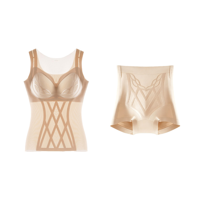 【Jaw Chen】Mulberry Silk Medium-Pressure Shapewear with Adjustable Cups for a Beautiful Back + Tummy Control and Butt-Lifting Pants Set