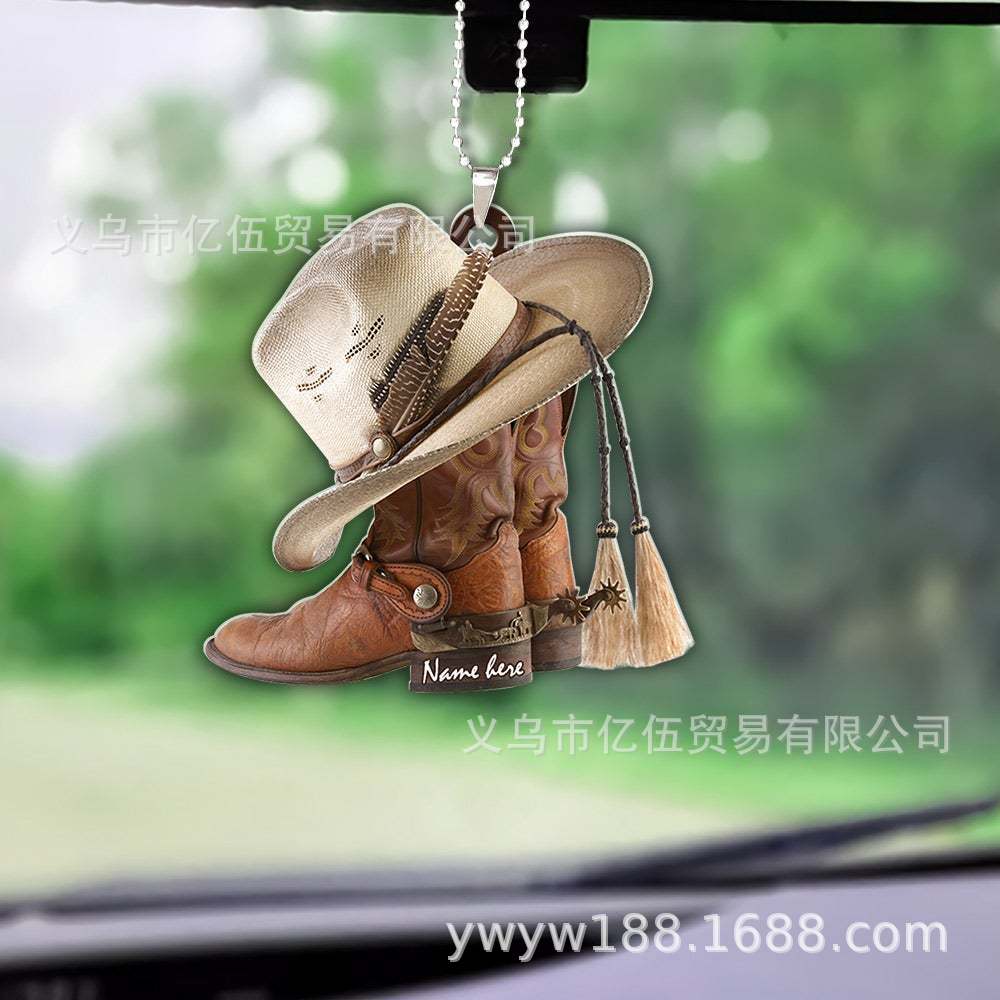 Spot Cross-border New Personalized Boots And Hat Denim Flat Acrylic Car Backpack Key Trim-Taobao