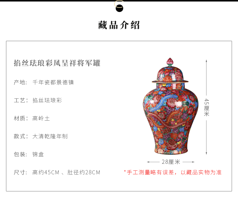 Jia lage jingdezhen ceramics imitation the qing qianlong general wire inlay enamel see colour tank decoration penjing collection vases