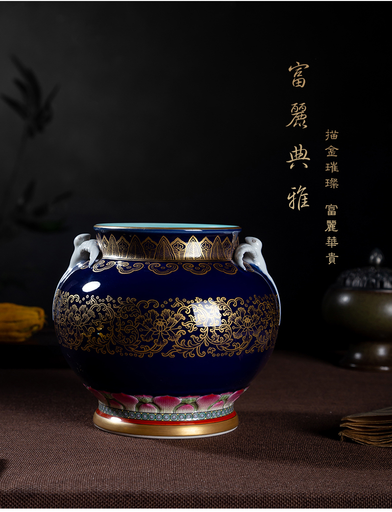 Jia lage archaize of jingdezhen ceramic vase YangShiQi up gold HaiYanHeQing statute of double yan ji green ears as cans