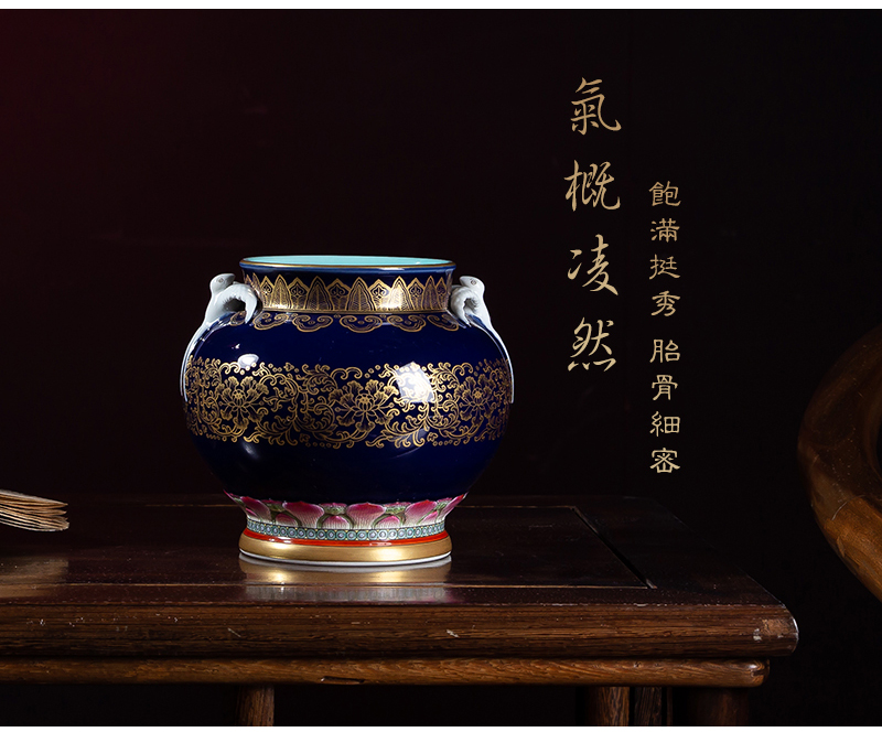 Jia lage archaize of jingdezhen ceramic vase YangShiQi up gold HaiYanHeQing statute of double yan ji green ears as cans