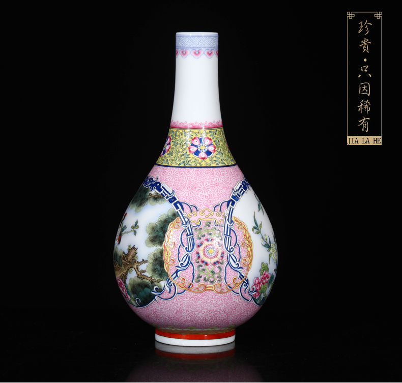 Jia lage jingdezhen ceramic furnishing articles YangShiQi the qing qianlong enamel color restoring ancient ways is loose the crane, yuhuan gall bladder vase