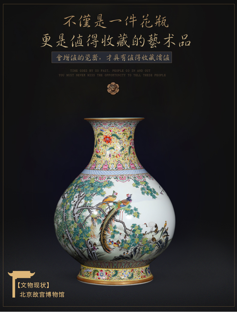 Jingdezhen ceramic vase landing YangShiQi hand - made yellow medallion in pastel birds pay homage to the king okho spring bottle furnishing articles