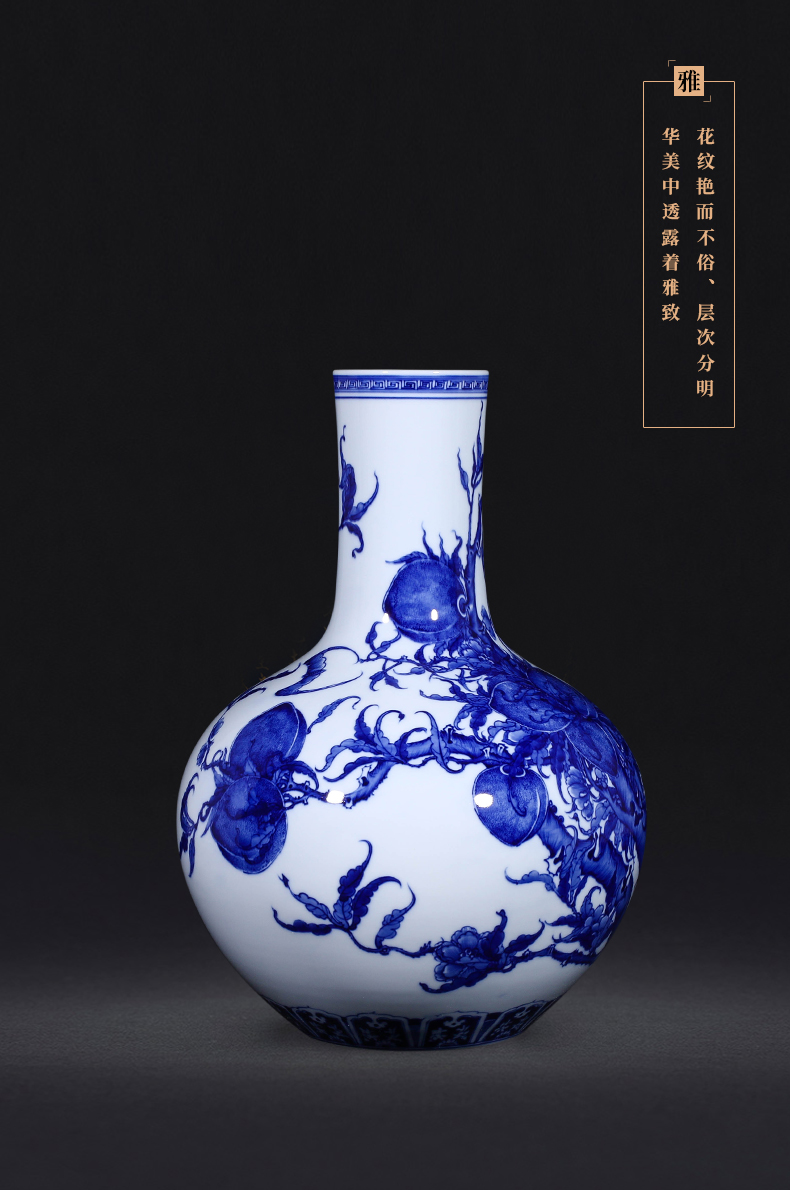 Blue and white peach celestial nine jia lage archaize of jingdezhen ceramics vase household furnishing articles ceramic sitting room adornment