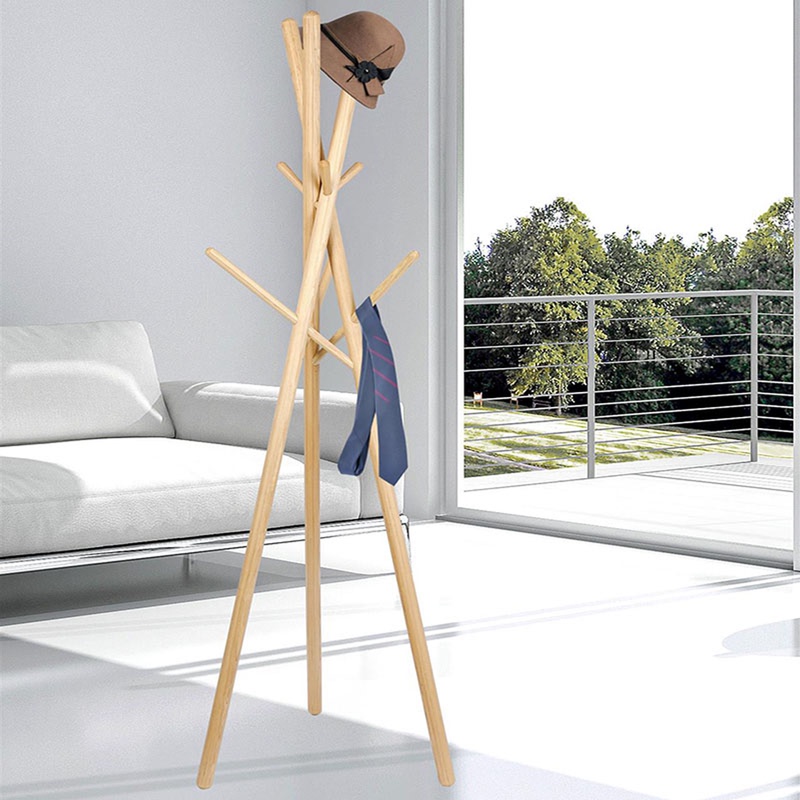 Nordic Simple Modern Solid Wood Beech Coat Rack Floor-Standing Clothes Rack Bedroom Clothes Rack Creative Minimalist Home Use