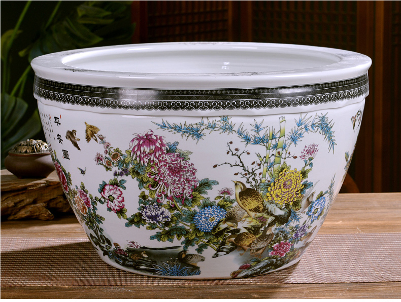 Jingdezhen ceramics large turtle basin bowl lotus lotus goldfish bowl lotus cylinder tank sitting room furnishing articles