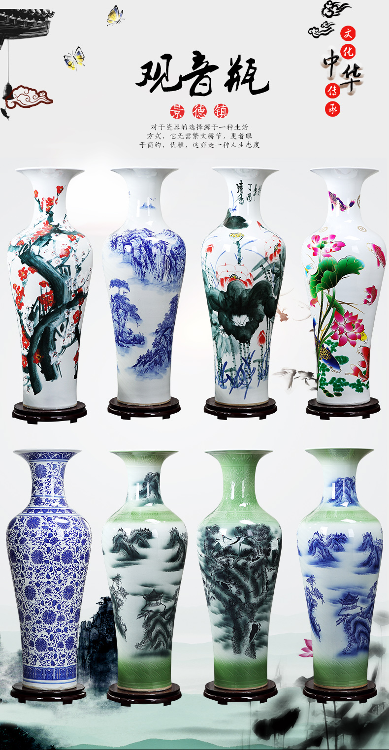 Blue and white porcelain of jingdezhen ceramics landing big vase sitting room adornment is placed hand - made ceramic vases, furnishing articles