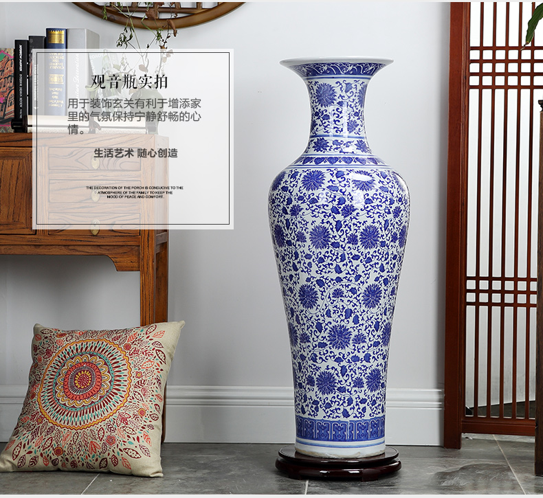 Blue and white porcelain of jingdezhen ceramics landing big vase sitting room adornment is placed hand - made ceramic vases, furnishing articles