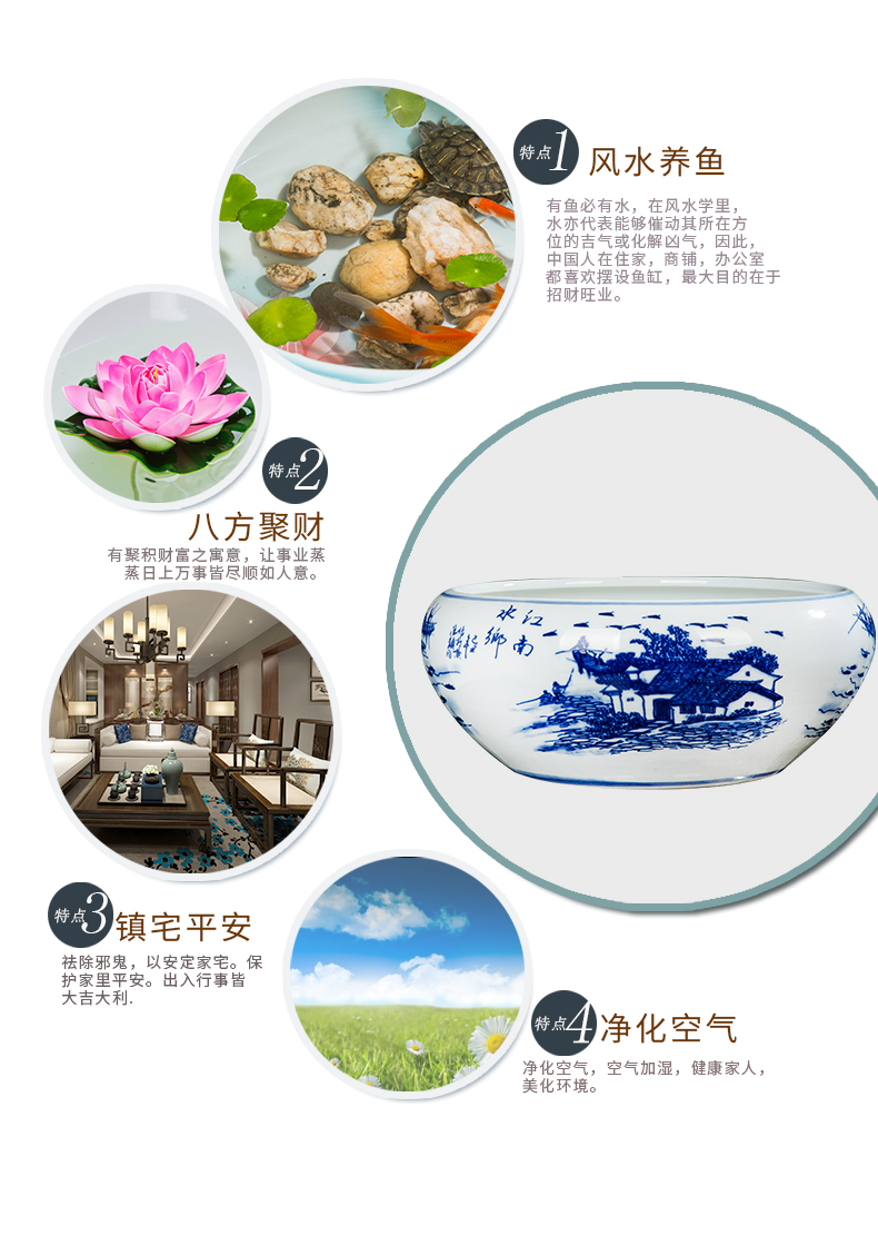 Jingdezhen blue and white ceramics tank cylinder tortoise flowerpot XiCha wash water is shallow