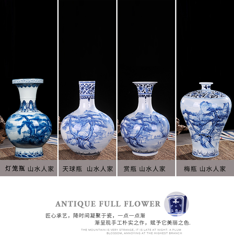 Jingdezhen ceramics vase pure manual embryo hand - made of blue and white porcelain vase decoration craft collection furnishing articles