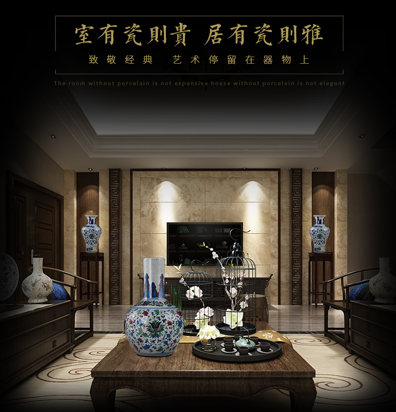 Archaize of jingdezhen ceramics up youligong of blue and white porcelain vase, general tank Chinese sitting room adornment is placed