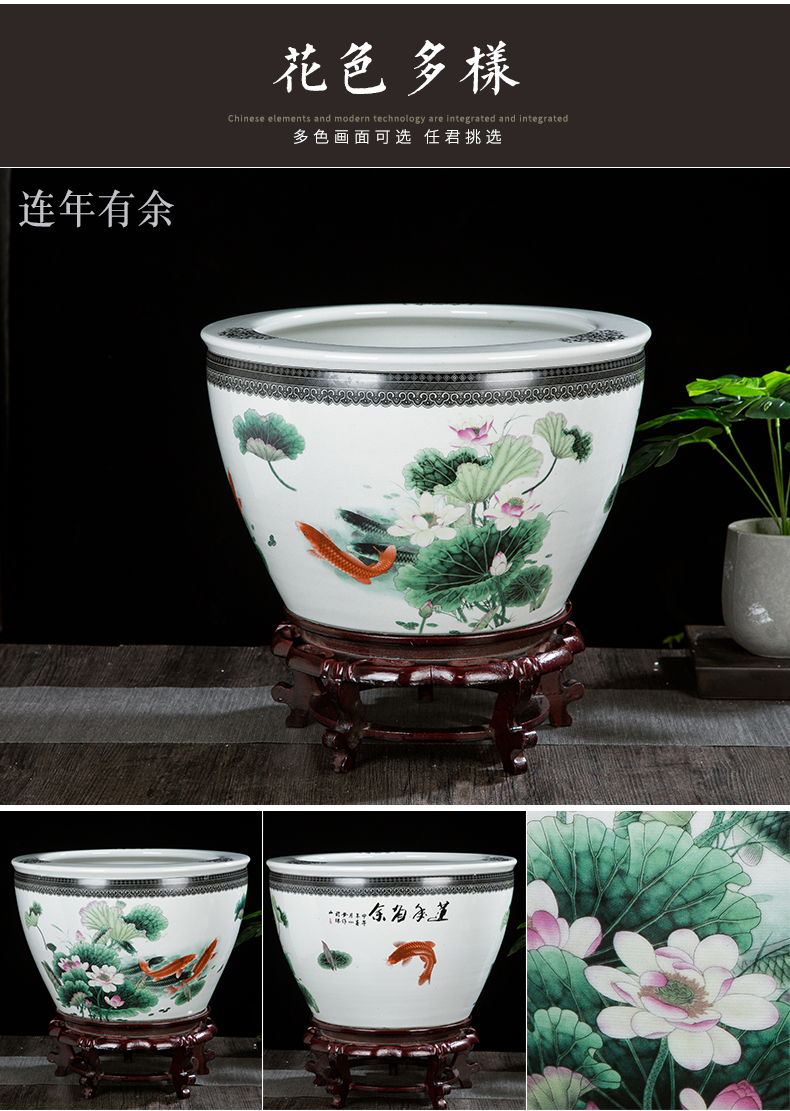 Jingdezhen ceramic aquarium large lotus garden to raise a goldfish bowl sitting room aquarium tank painting and calligraphy cylinder furnishing articles