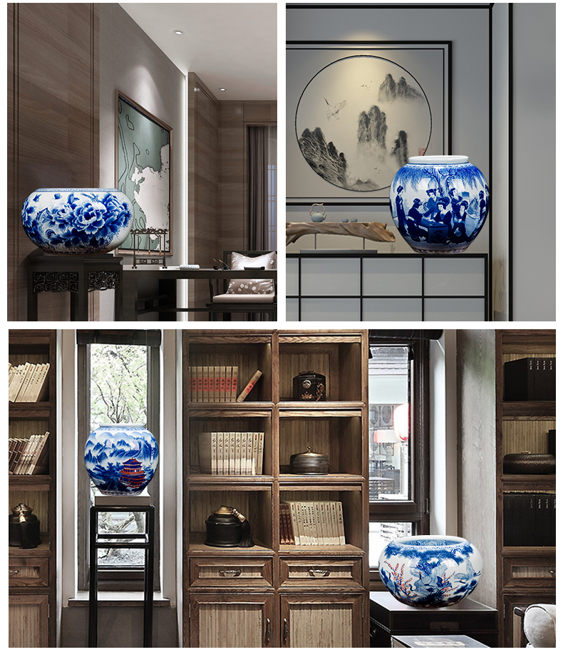 Blue and white porcelain of jingdezhen ceramics hand - made double cylinder sitting room decoration gift collection exhibition hall study furnishing articles