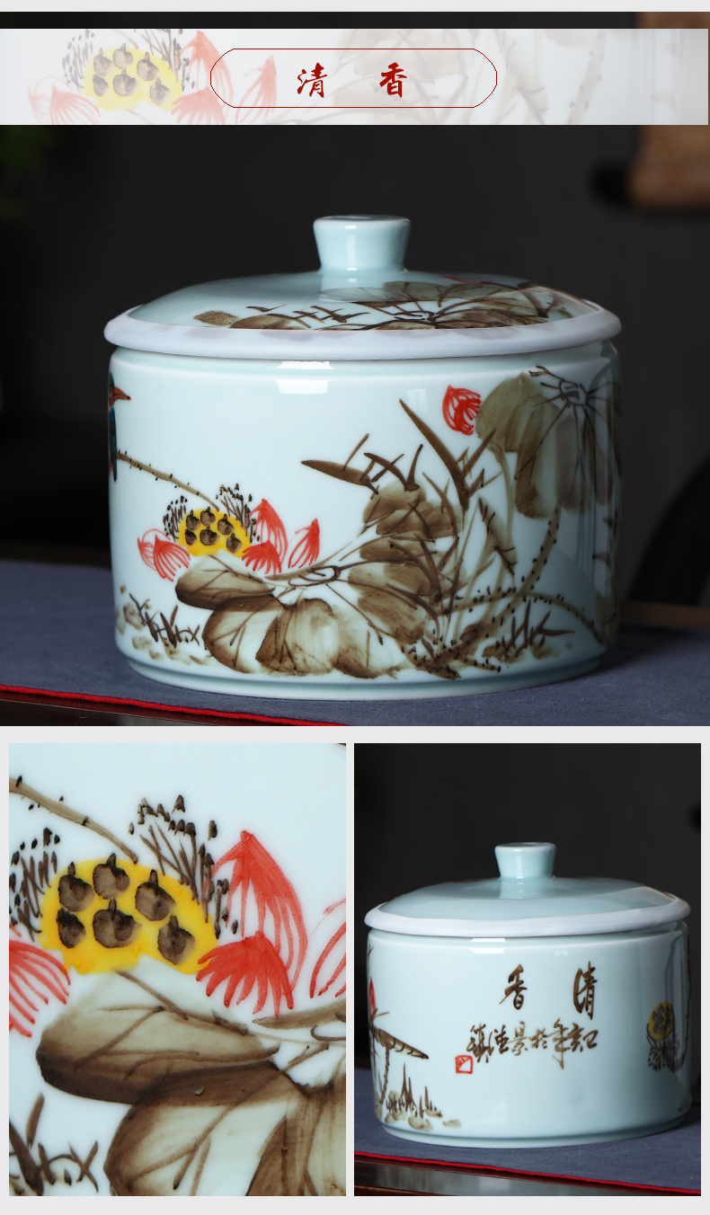 Jingdezhen hand - made ceramics home 10 jins with cover insect - resistant seal barrel tea pot store content of dried fruit