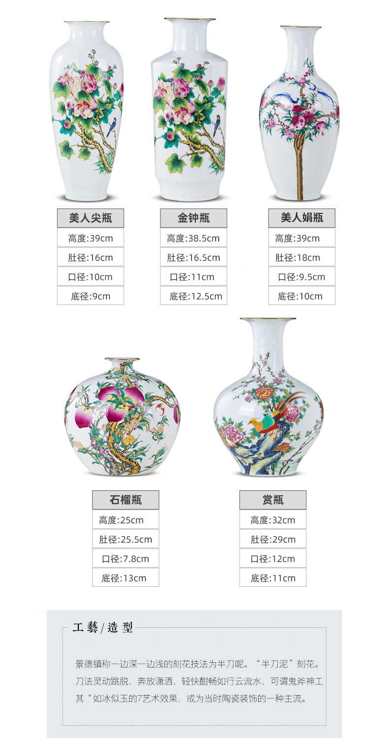 Jingdezhen ceramics vase high white mud thin foetus enamel porcelain painting of flowers and household decorations for bottle gift porcelain furnishing articles