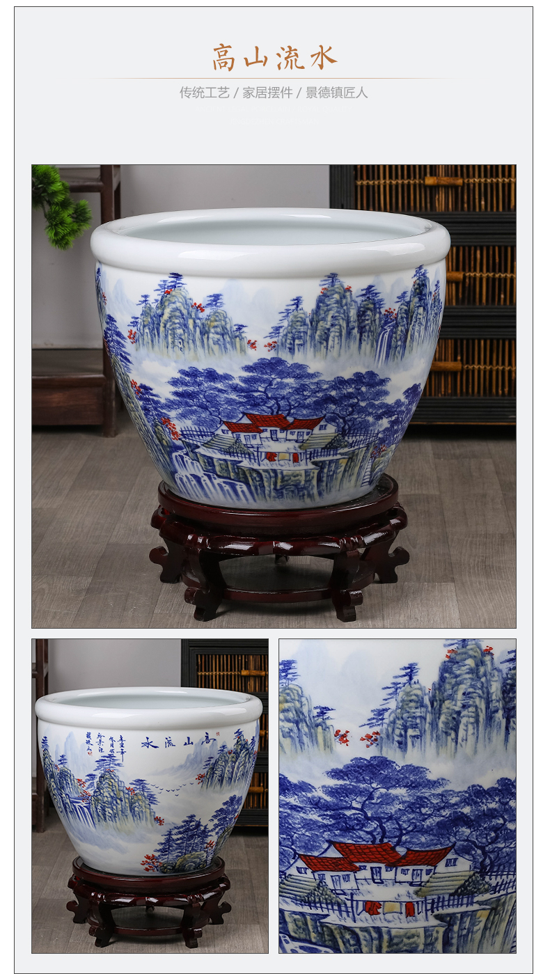 Jingdezhen ceramic aquarium hand - made pastel blue place, a large sitting room aquarium tortoise cylinder water lily lotus basin