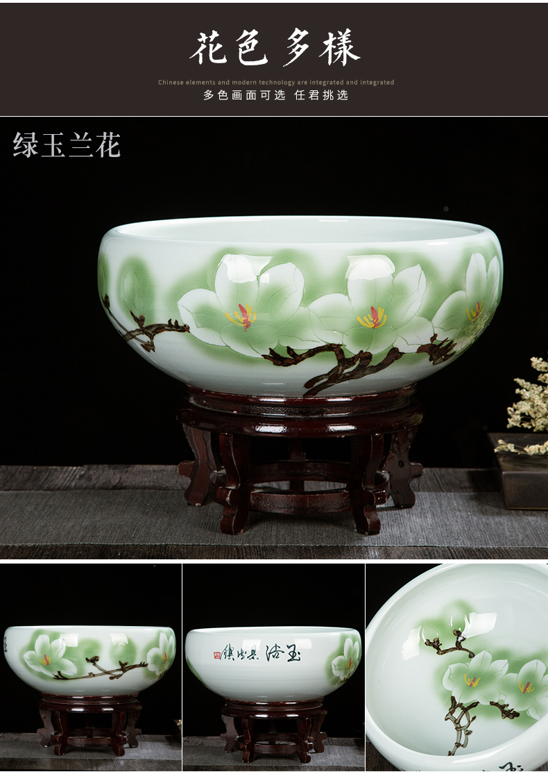 Jingdezhen ceramic aquarium goldfish bowl lotus fish bowl lotus pond lily tortoise cylinder household decorates sitting room furnishing articles