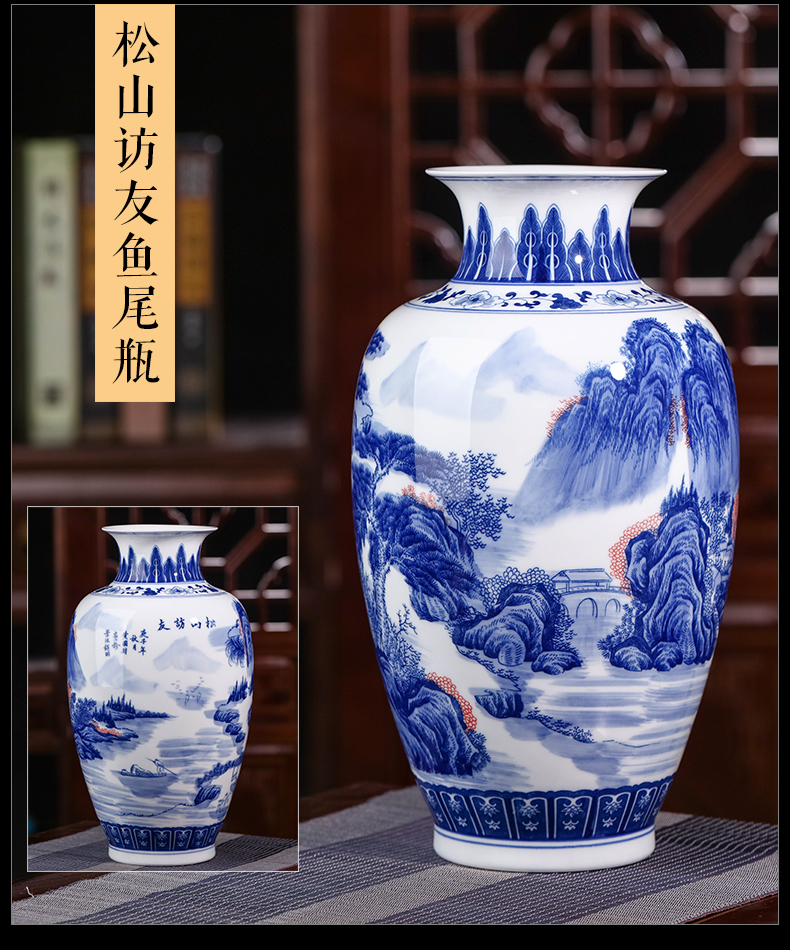 New Chinese style ceramics jingdezhen blue and white porcelain vase and furnishing articles rich ancient frame sitting room porch flower decorations