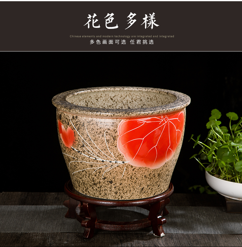 Aquarium jingdezhen ceramics art by hand carved antique red lotus flowers pot fish bowl turtles cylinder cylinder