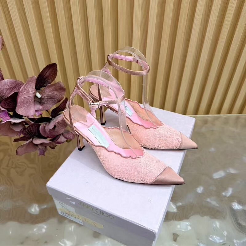 Jc Women's High-Heeled Shoes, Wedding Shoes, Imported Embroidered Lace Metal Toe Straps, Pointed Toe Sandals with Open Back