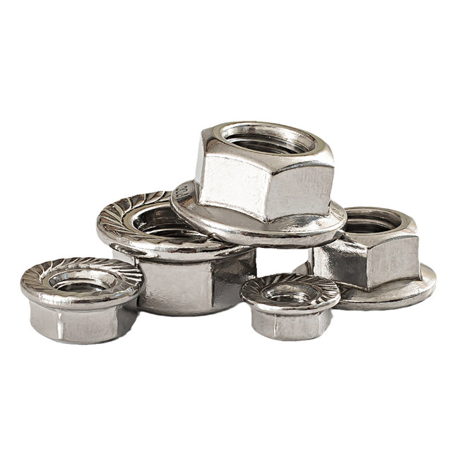 304/201/316 stainless steel flange nut counter-thread anti-slip nut hexagonal fine-thread anti-loosening anti-slip nut