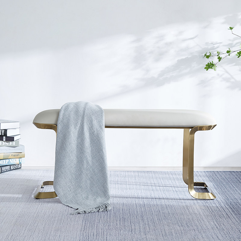 Modern light luxury shoe stool home door Italian high-end leather woven bench net red creative bedroom makeup chair