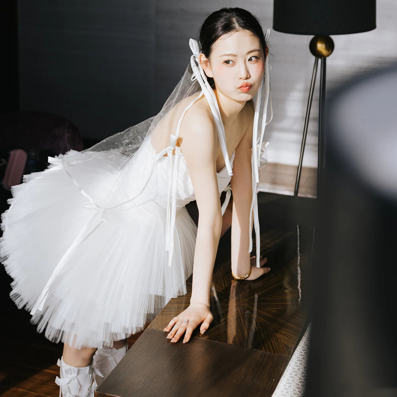 Short Dressing Gown for Petite Women, Short Wedding Dress, Engagement Dress, Birthday Party Dress, Ballet Dance Dress, Annual Meeting Performance Dress Short Dressing Gown for Petite Women, Short Wedding Dress, Engagement Dress, Birthday Party Dress, Ballet Dance Dress, Annual Meeting Performance Dress
