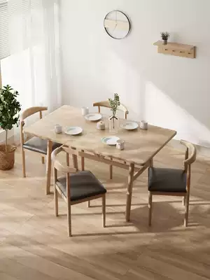 Nordic dining table and chair combination Simple solid wood simple rental room table dining small apartment household 4 people 6 rectangular