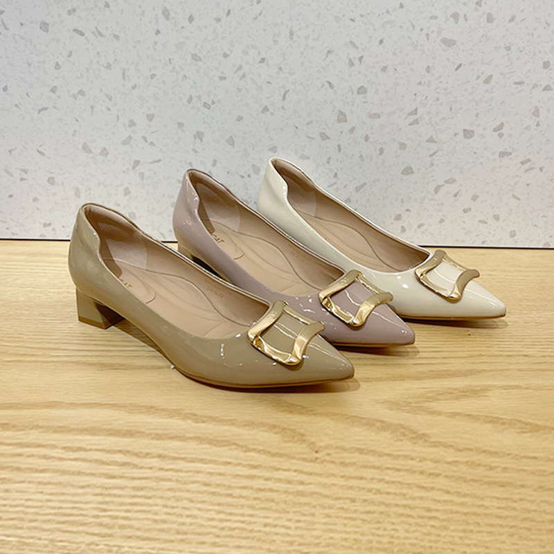 Kissing Cat 2025 Spring New Commuting Versatile Silver Ingot Buckle Pointed Toe Single Shoes Chunky High Heels Ka65165-10