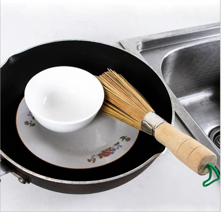 Natural handmade bamboo brush brush pot Divine Ware Wood Handle Pan Brush Kitchen Pan Bowls Wash Special Cleaning Brush