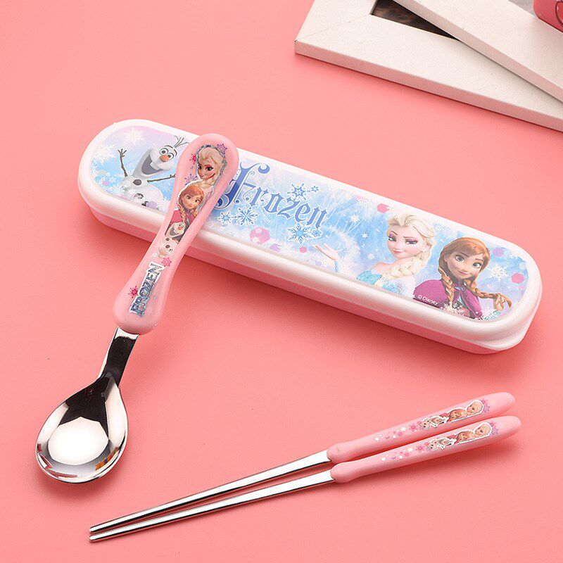 Princess Aisha tableware children's spoon with storage box portable Aisha Queen Frozen Chopsticks Stizi spoon