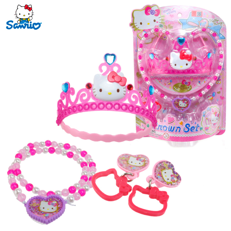 Hello Kitty Crown Set Hello Kitty Vòng cổ trang sức headband Dress Up Princess Girl House Toy - Đồ chơi gia đình bộ đồ chơi trang điểm