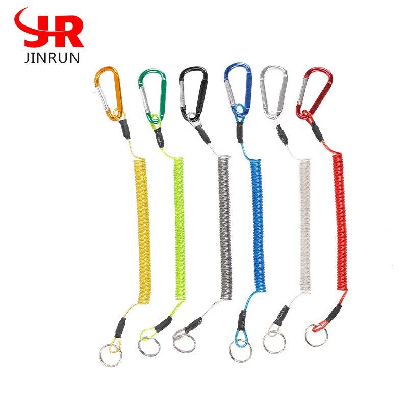 Luya pliers steel wire belt mountaineering buckle anti-miss rope fish controller lanyard rope 6-color strong tension spring lanyard