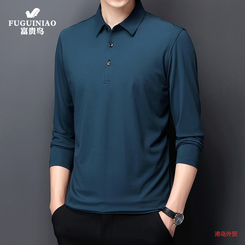Rich Your Bird 2021 New Dad Summer Clothing Long Sleeve Ice Silk T-shirt Middle-aged Spring Autumn Thin POLO Shirt Man T-shirt