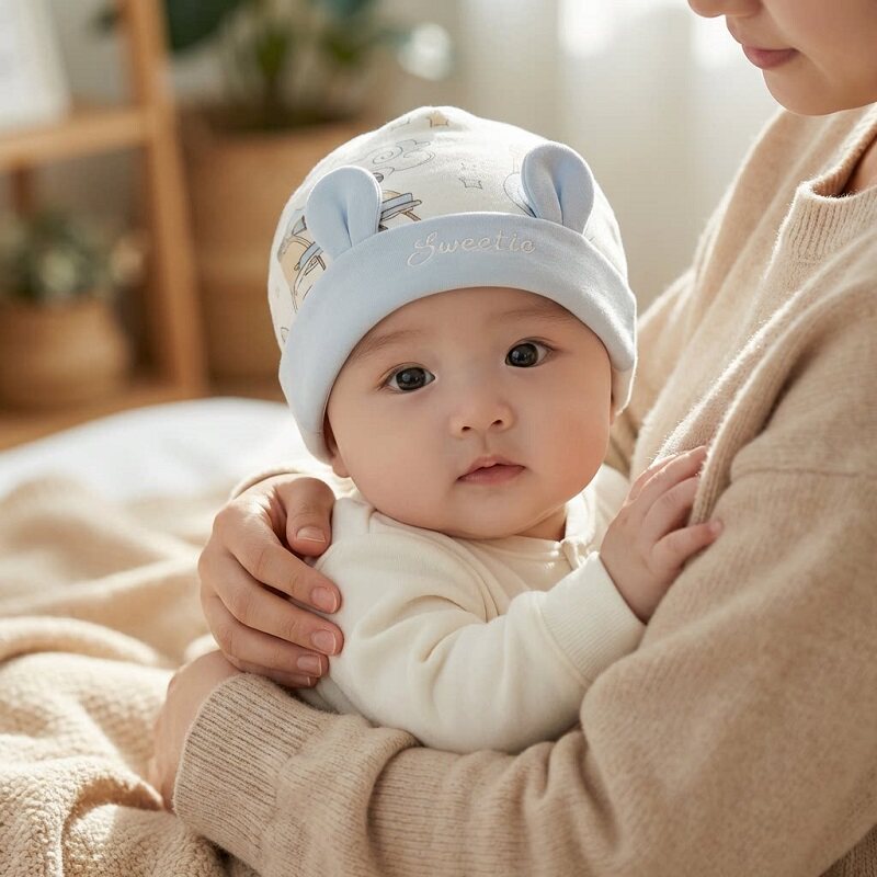 新生儿纯棉双层保暖囟门帽