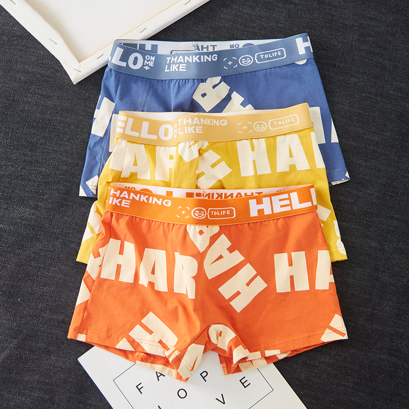 Women's Boxer Briefs, Cotton, Mid-Waist, Comfortable, Breathable, Printed Letters, Fashionable Four-Corner Shorts for Women