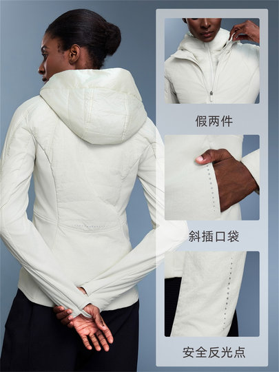 中长款连帽运动棉服女Another Mile防泼水收腰显瘦保暖长袖外套