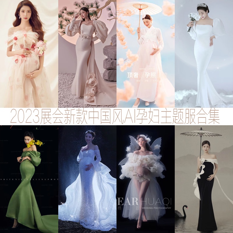 Photo Studio Exhibition New Style New Chinese Style Fine Brushwork Maternity Photo Shoot Dress High-End Ia Maternity Wear Mommy Photo