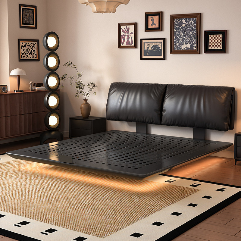 Thin Headboard Elephant Ear Design 2026 New Model Carbon Steel Art Floating Bed for Small Apartments Master Bedroom Italian Minimalist Bed Thin Headboard Elephant Ear Design 2026 New Model Carbon Steel Art Floating Bed for Small Apartments Master Bedroom Italian Minimalist Bed