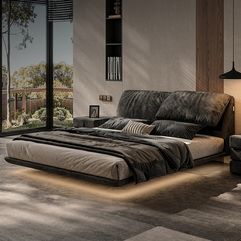 Removable and Washable Fabric Elephant Ear Floating Bed, Modern Minimalist Master Bedroom 2m X 2.2m Double Storage Soft-Packed Wedding Bed Removable and Washable Fabric Elephant Ear Floating Bed, Modern Minimalist Master Bedroom 2m X 2.2m Double Storage Soft-Packed Wedding Bed