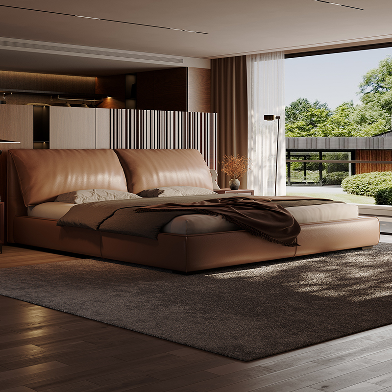 Elephant Ear-Shaped Built-In Bed Villa Large Apartment Genuine Leather Bed Light Luxury Italian Minimalist Master Bedroom 2m X 2.2m Double Bed Elephant Ear-Shaped Built-In Bed Villa Large Apartment Genuine Leather Bed Light Luxury Italian Minimalist Master Bedroom 2m X 2.2m Double Bed