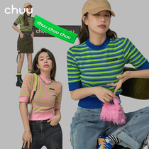 CHUU stripes 50%-sleeve T-shirt woman 2022 spring new design sensation small crowdsourced short blouse