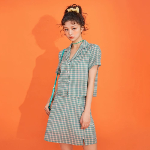 Летний комплект, хлопковая рубашка, мини-юбка, 2020, в корейском стиле, в западном стиле, А-силуэт