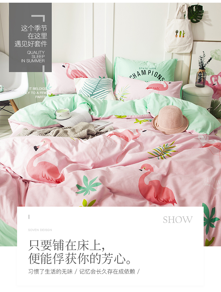 Ins bông tươi nhỏ bốn mảnh đơn giản bông quilt cover sheets giường 1,5 m1.8 m giường, đôi