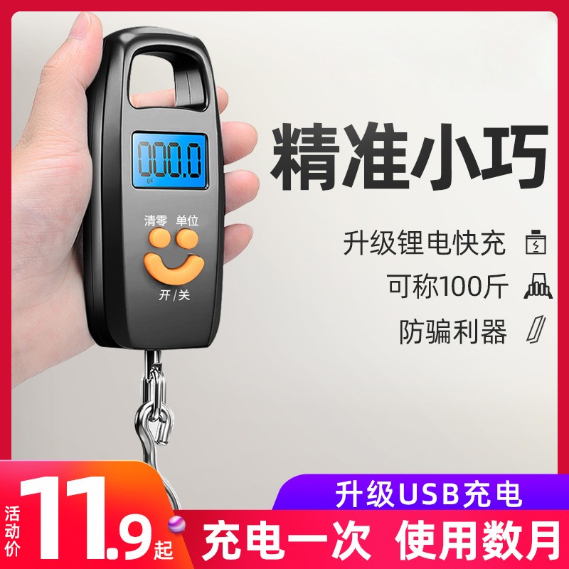 高精度迷你手提电子秤50kg便携式家用快递称小秤弹簧小型挂钩买菜