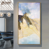 Entrance gold line decorative painting aisle Modern simple lucky Feng Shui vertical version of new Chinese abstract hand-painted oil painting living room