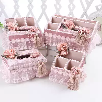 Fabric multi-function tissue box Toilet paper box Living room coffee table European-style remote control storage box Lunch hall napkin box