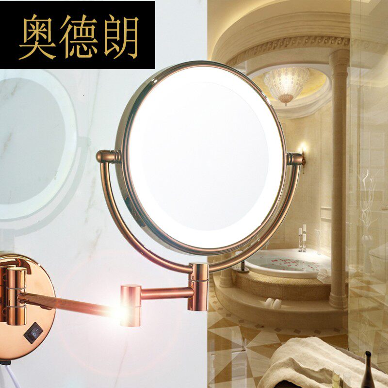 Bathroom wall hanging LED light makeup mirror telescopic folding mirror makeup room double zoomed in 3 times beauty mirror hanging wall