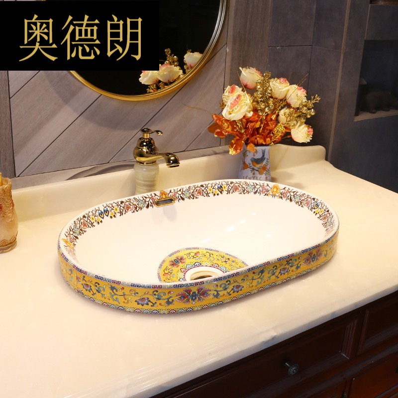 Odelange Branches Winding Art Taichung Basin Semi-Embedded Ceramic Washbasin Oval Semi-Hung Washbasin Table