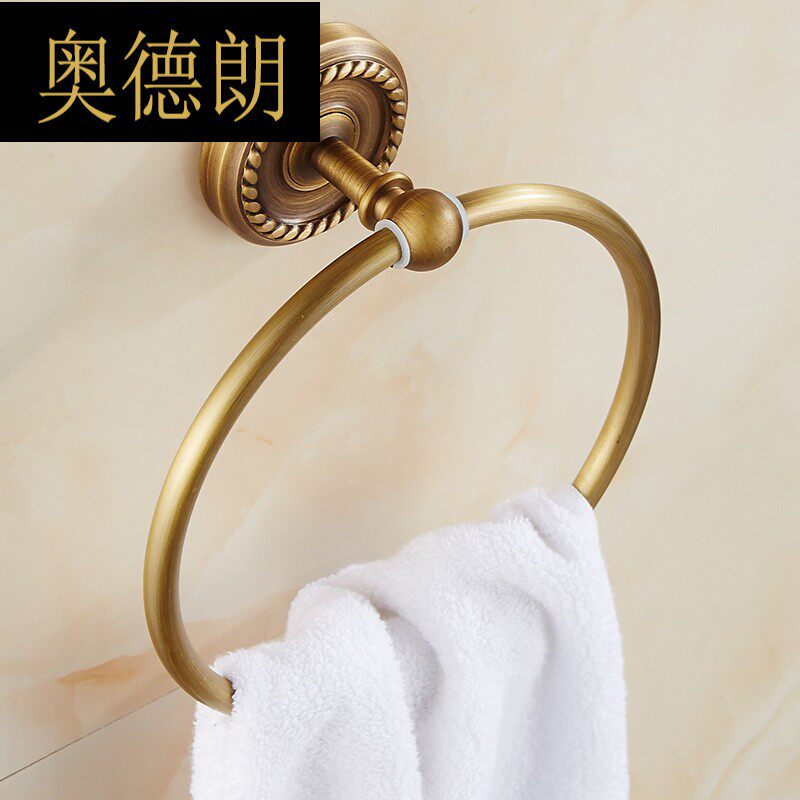 Eurostyle antique full copper towel ring bathroom retro dressing room woolen towel rack perforated bath towel rack wall-mounted